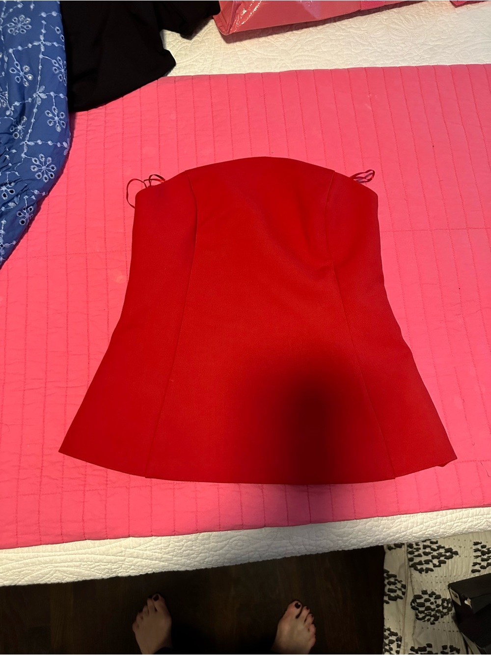 Zara Red Strapless Peplum Top fits like XXS